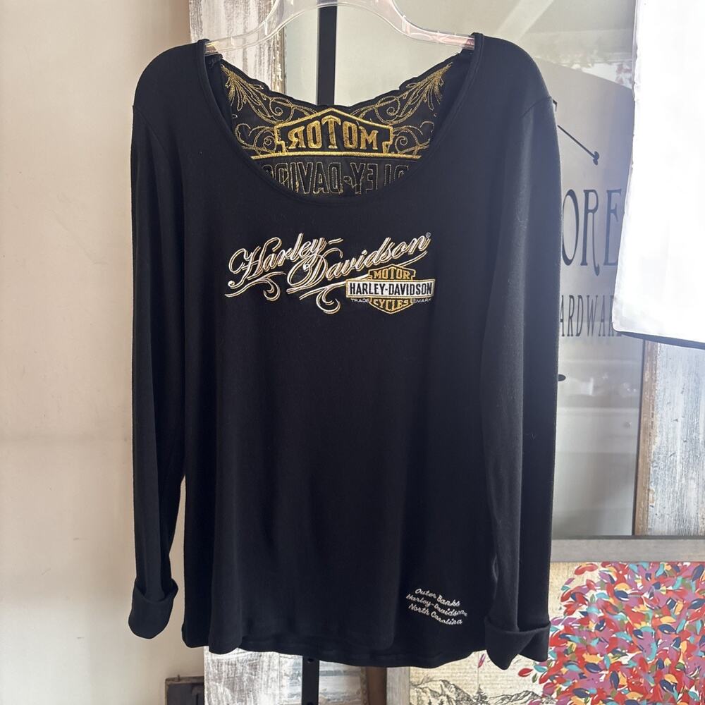 Outer Banks Women’s Harley Davidson Long Sleeve Black T-shirt Size L/XL